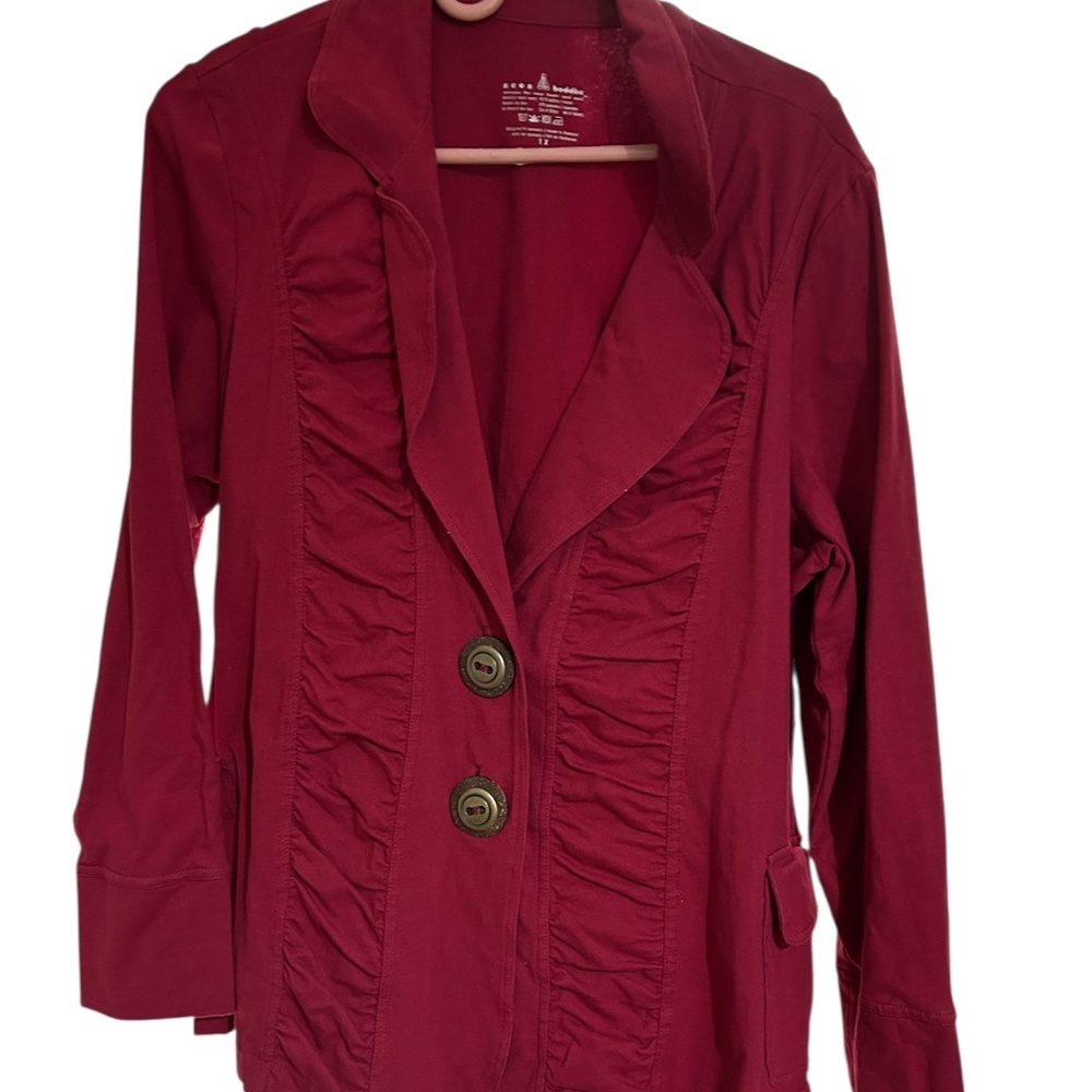 Lightweight Neon Buddha Cranberry Blazer Jacket Front Button Artsy